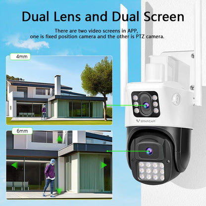 4MP HD Dual-lens Outdoor Security Camera, Auto Tracking 360° PTZ WiFi Camera for Home Security,AI Montion Detection, 2 Way Audio, Sound & Light Alarm