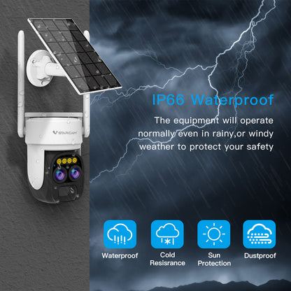 Wireless Solar Powered Camera Outdoor, 3MP Dual Lens 5X Hybrid Zoom WiFi Camera, Auto Tracking, Color Night Vision, 2-Way Audio, Humanoid Detection, IP66 Waterproof | CB67D