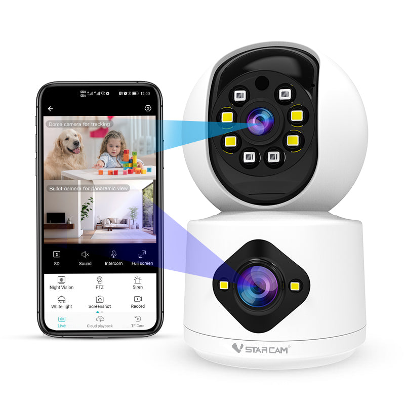 กล้องรักษาความปลอดภัยภายในอาคาร 2.7K 5MP, กล้องสำหรับทารก/สัตว์เลี้ยง/ในครัวเรือน, 360° PTZ Intelligent Safety Monitor, Color Night Vision, Motion Tracking, Two-way Audio | C992DR