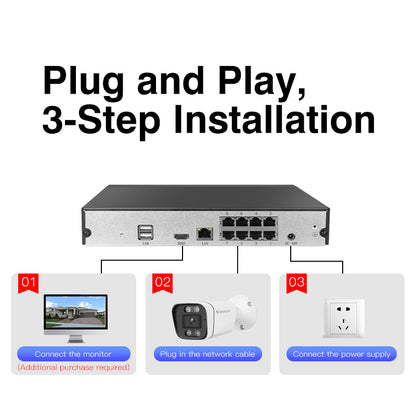 POE Security Camera System, 4CH 8CH 4K NVR Recorder 4pcs Wired 4MP IP Cameras