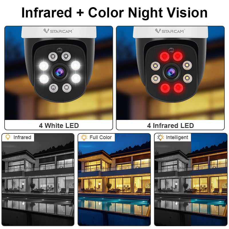 VStarcam Security Cameras Outdoor - 1080p WiFi Surveillance Camera for Home Security AI Motion Alert with Siren Spotlight Color Night Vision, Cloud/TF Storage | C662