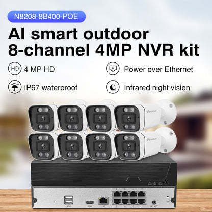 POE Security Camera System, 4CH 8CH 4K NVR Recorder 4pcs Wired 4MP IP Cameras